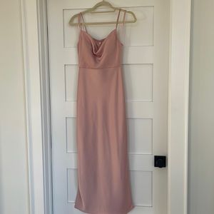 BHLDN CALI SATIN CHARMEUSE MIDI DRESS- dust rose